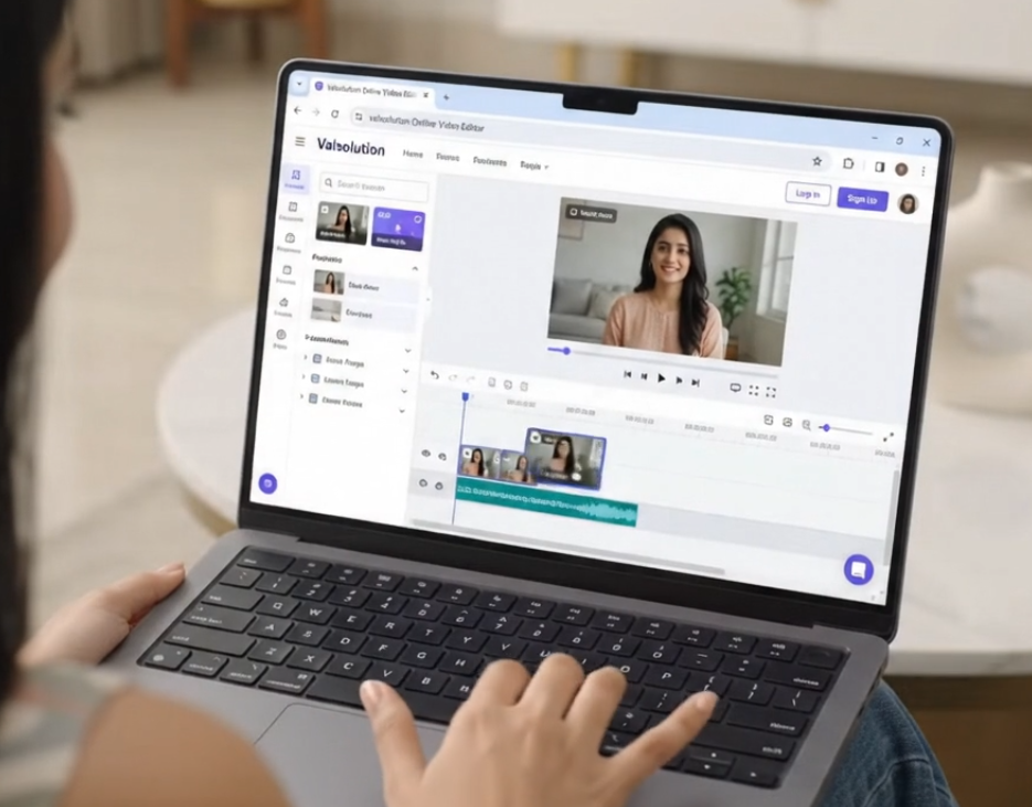 Video editing workspace open on a laptop